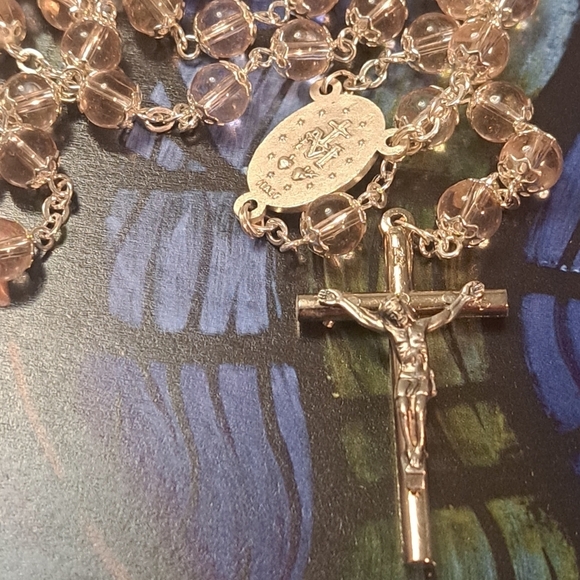 Rosary Pale Pink Rosary With Silver Accents - Picture 3 of 4